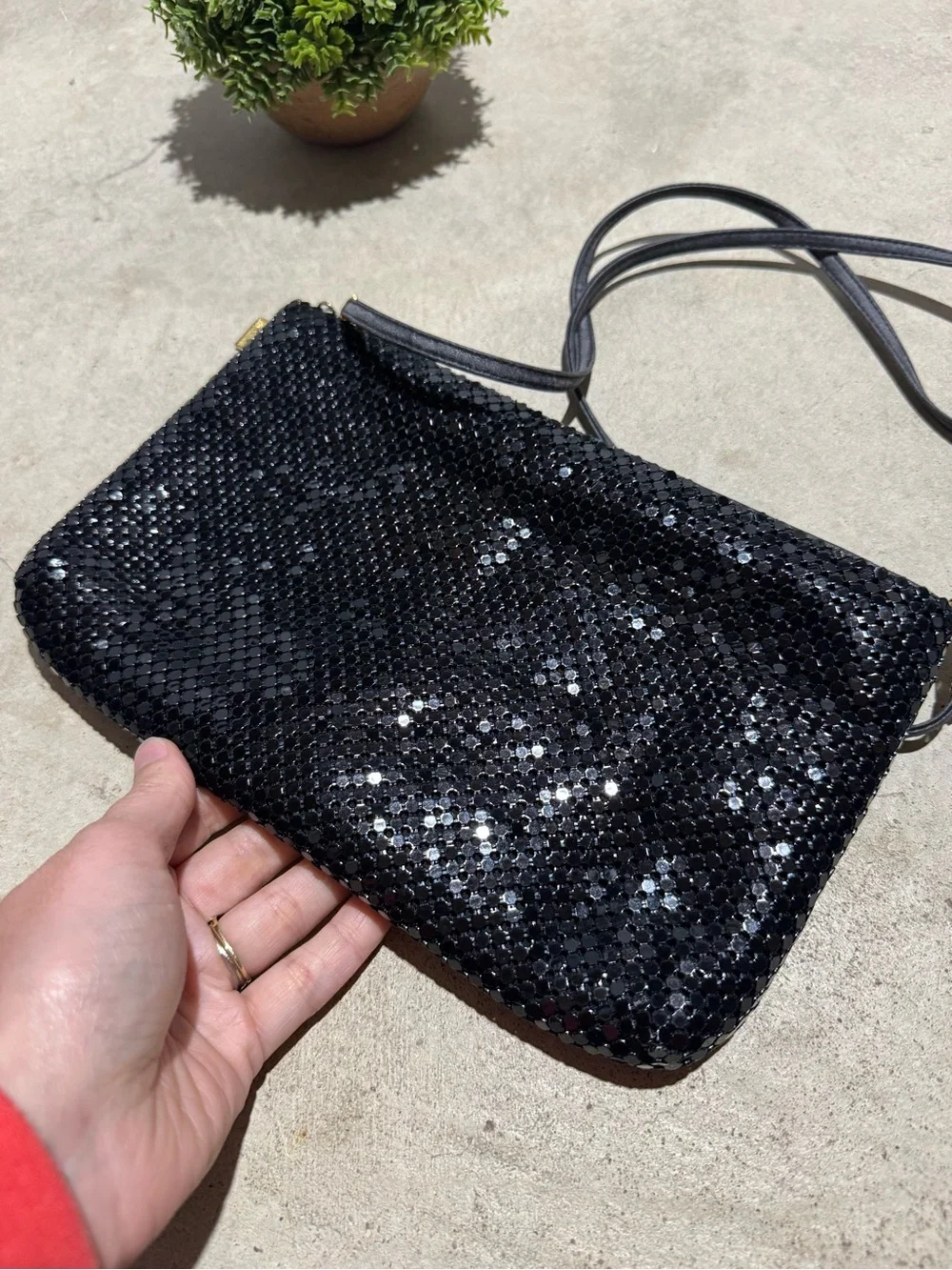 Whiting & Davis Metal Mesh Evening Bag Black Vintage Chain Mail Great Gatsby